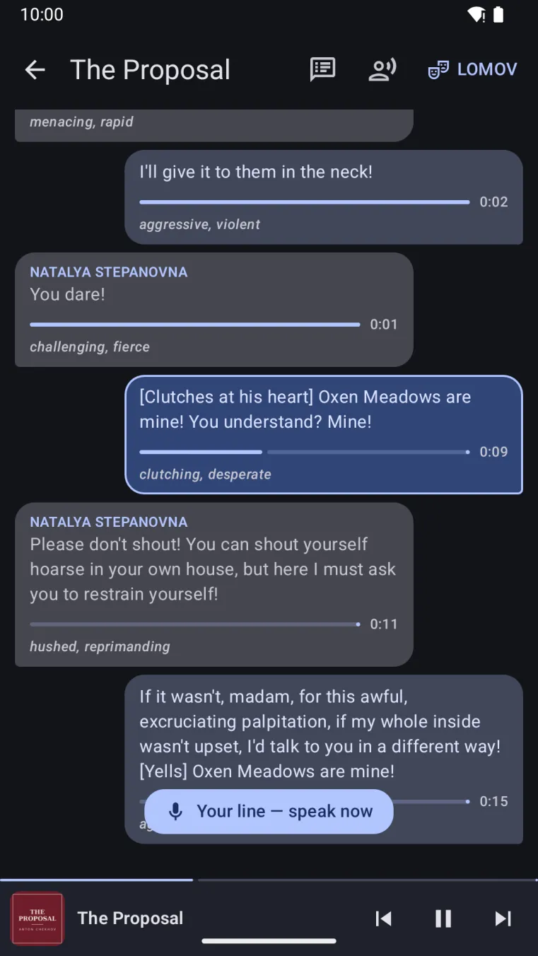 2Reply on Android — your line playing muted, with the speak-now banner